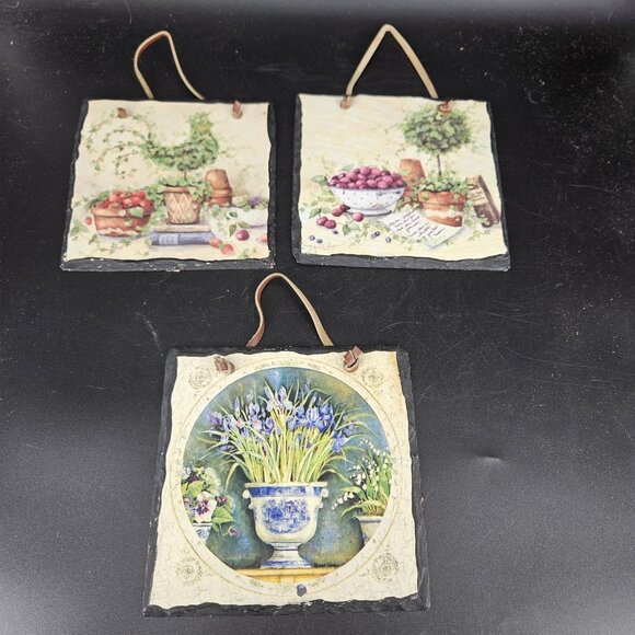 Decorative Slate Wall Art Set 3 Annie LaPoint Botanical Garden Kitchen Evergreen - Picture 1 of 9